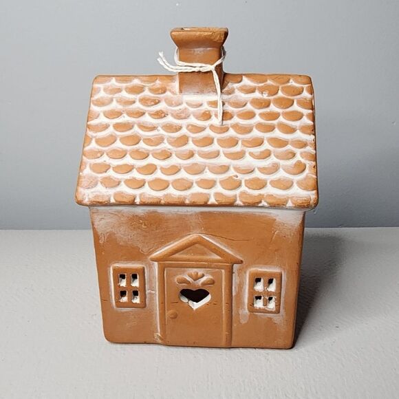 Terra Cotta Gingerbread House Tealight Holder - Picture 1 of 8